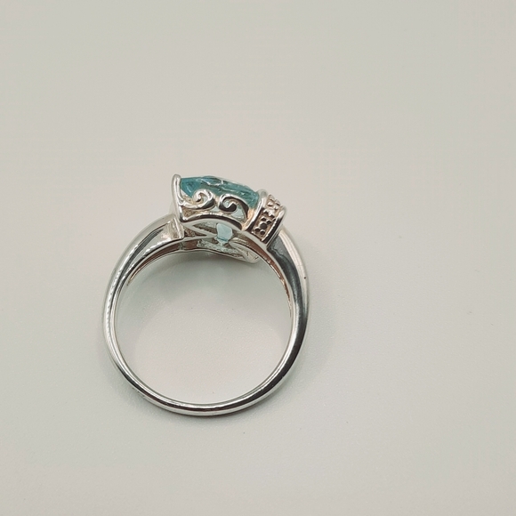 925 Sterling Silver Ring Sky Blue Topaz Bypass Diamond Accent Vintage QVC  Sz 8 - Picture 6 of 8
